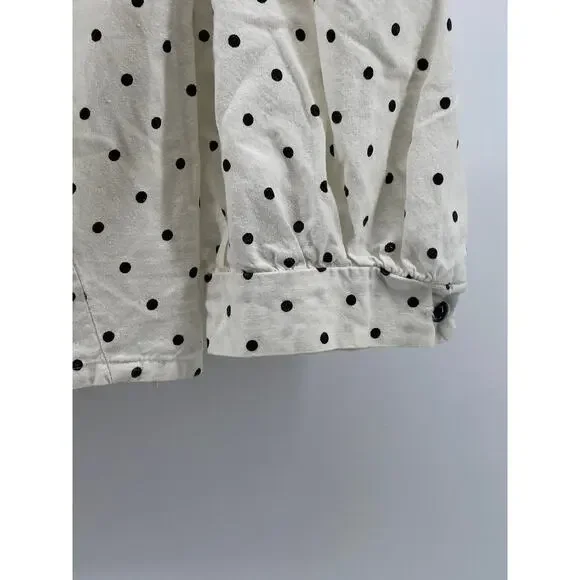 UNBRANDED Women's White-Black Micro Dot Print Balloon Sleeve Cropped Top SZ S - Picture 7 of 9